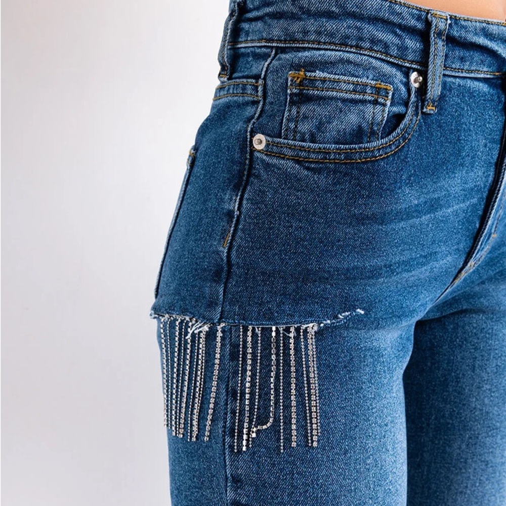Rhinestone Slit Jeans | Akira